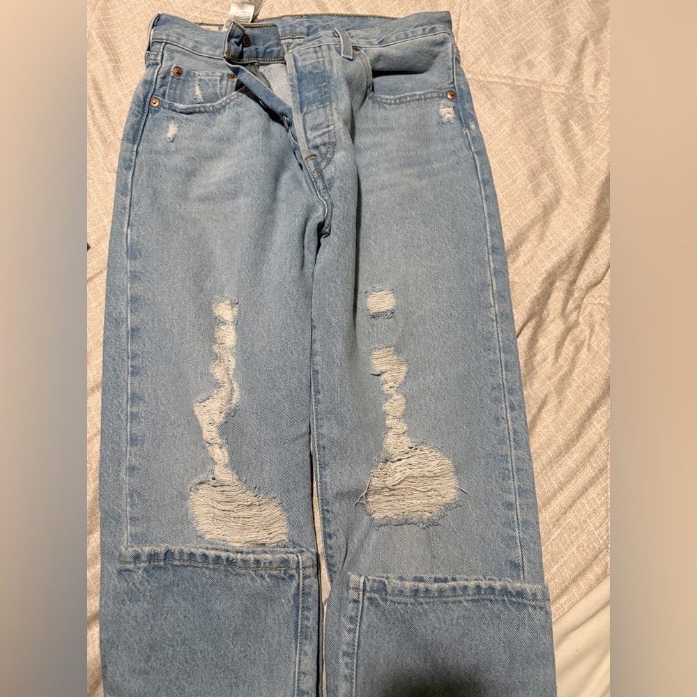 Levi's Light Blue Distressed Straight Leg Jeans